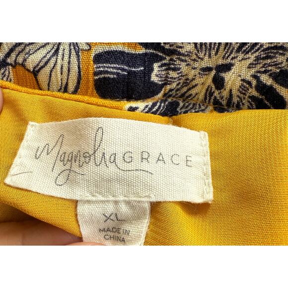 Magnolia Grace Top Women XL Yellow Floral V-Neck Boho Cottage Prairie Peasant - Picture 4 of 12